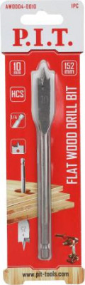 Сверло по дереву перовое 10х152мм хвостовик HEX 1/4дюйм (6.35мм) P.I.T. AWOD04-0010