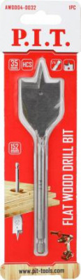 Сверло по дереву перовое 35х152мм хвостовик HEX 1/4дюйм (6.35мм) P.I.T. AWOD04-0035