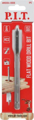 Сверло по дереву перовое 6х152мм хвостовик HEX 1/4дюйм (6.35мм) P.I.T. AWOD04-0006