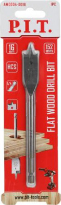 Сверло по дереву перовое 16х152мм хвостовик HEX 1/4дюйм (6.35мм) P.I.T. AWOD04-0016
