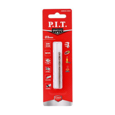 Сверло по металлу 3.0х61мм М35 135град. покрытие кобальт. Со5% P.I.T. AMED02-0003