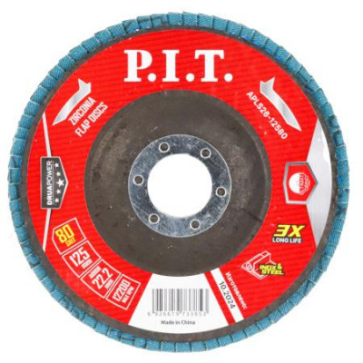 Круг лепестковый шлифовальный DRUA 125х22.2мм ZA80 циркониевый корунд P.I.T. APLS26-12580