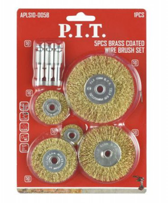 Набор кордщеток латунированная витая проволока хвостовик 6мм (5 предметов) P.I.T. APLS10-005B