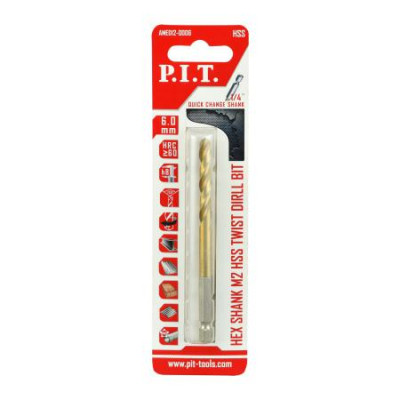 Сверло по металлу 6.0х113мм 135град. HEX 1/4дюйм (6.35мм) шестигранный хвостовик P.I.T. AMED12-0006