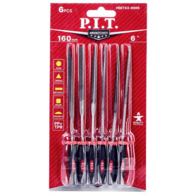 Набор надфилей №3 200/100мм перекрестная насечка двухкомпонентн. рукоятка (6 предметов) P.I.T. HSET03-0006