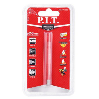 Коронка алмазная по керамограниту 6мм HEX сухое/мокрое сверление вакуумная пайка P.I.T. AMAS17-0006