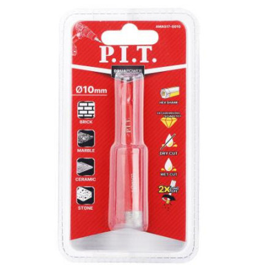 Коронка алмазная по керамограниту 10мм HEX сухое/мокрое сверление вакуумная пайка P.I.T. AMAS17-0010
