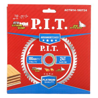 Диск пильный по дереву ADVANCE 190х30х1.4мм 24T Carbide зуб ATB 15град. P.I.T. ACTW14-190T24