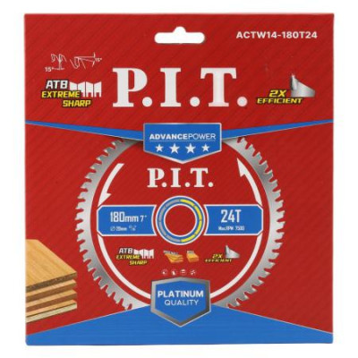 Диск пильный по дереву ADVANCE 180х20х1.4мм 24T Carbide зуб ATB 15град. P.I.T. ACTW14-180T24