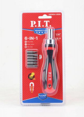 Набор бит с рукояткой ADVANCE рукоятка с трещоткой; биты 6шт (блист.) (7 предметов) P.I.T. HSDR04-0006