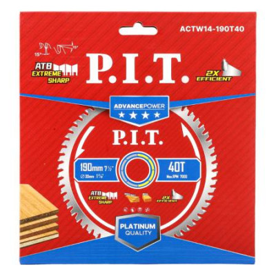Диск пильный по дереву ADVANCE 190х30х1.4мм 40T Carbide зуб ATB 15град. P.I.T. ACTW14-190T40