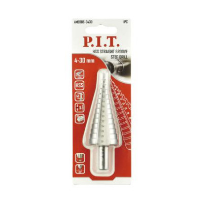 Сверло по металлу ступенчатое 4-30мм 14 ступеней с шагом 2мм HSS P.I.T. AMED08-0430