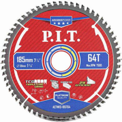 Диск пильный по алюминию ADVANCE 185х30х2.0мм 64T Carbide зуб TCG 5град. P.I.T. ACTW13-185T64