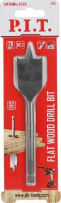 Сверло по дереву перовое 28х152мм хвостовик HEX 1/4дюйм (6.35мм) P.I.T. AWOD04-0028
