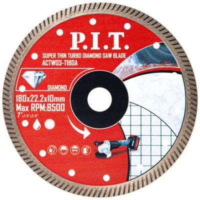 Диск отрезной алмазный Turbo 180х22.2х1.6мм P.I.T. ACTW03-T180A
