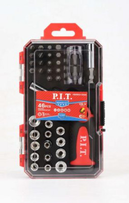 Набор бит и головок с рукояткой ADVANCE регулир. рукоятка; 2 адаптера (кейс) (46 предметов) P.I.T. HSDR04-0046