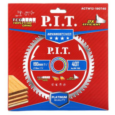 Диск пильный по дереву ADVANCE 190х30х2.0мм 40T Carbide зуб TCG 15град. P.I.T. ACTW12-190T40