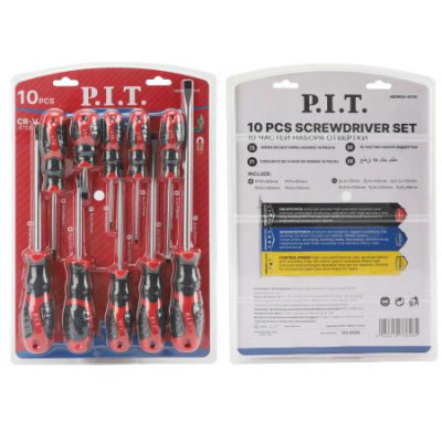 Набор отверток с магнитным наконечником ADVANCE Cr-V PH0-PH3; SL3-SL8 (10 предметов) P.I.T. HSDR04-0010