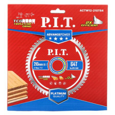 Диск пильный по дереву ADVANCE 210х30х2.2мм 64T Carbide зуб TCG 15град. P.I.T. ACTW12-210T64