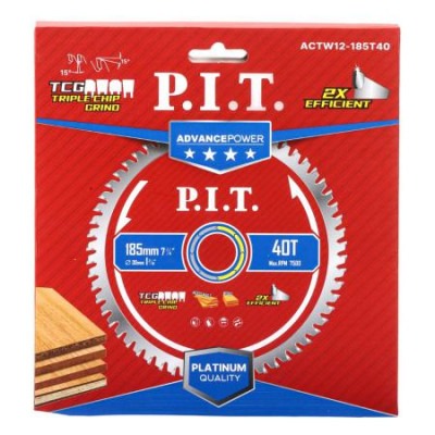Диск пильный по дереву ADVANCE 185х30х2.0мм 40T Carbide зуб TCG 15град. P.I.T. ACTW12-185T40