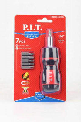 Набор бит с рукояткой ADVANCE рукоятка с трещоткой; биты 6шт (блист.) (7 предметов) P.I.T. HSDR04-0007