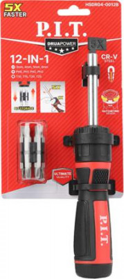 Набор бит с рукояткой ADVANCE рукоятка с трещоткой; биты 12шт; держатель P.I.T. HSDR04-0012B