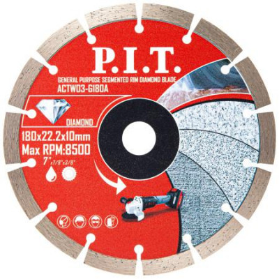 Диск отрезной алмазный сегментированный 180х22.2х1.6мм P.I.T. ACTW03-G180A