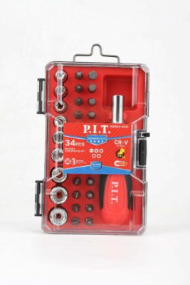 Набор бит и головок с рукояткой ADVANCE рукоятка-трещотка; адаптер (кейс) (34 предмета) P.I.T. HSDR04-0034