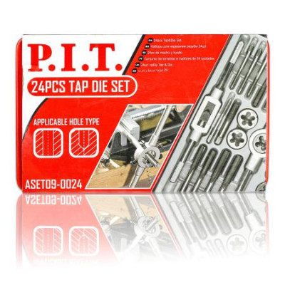 Набор для нарезания резьбы метчик; плашки; держатели (24 предмета) P.I.T. ASET09-0024