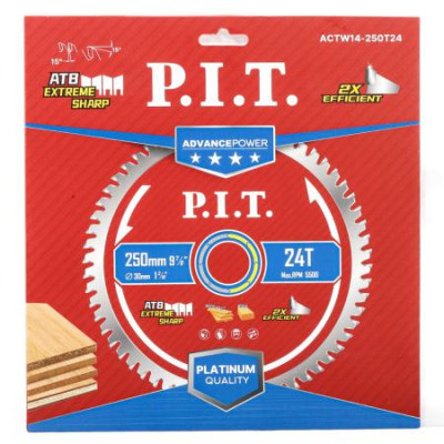 Диск пильный по дереву ADVANCE 250х30х2.2мм 24T Carbide зуб ATB 15град. P.I.T. ACTW14-250T24