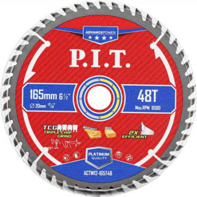 Диск пильный по дереву ADVANCE 160х20х1.4мм 48T Carbide зуб TCG 15град. P.I.T. ACTW12-160T48