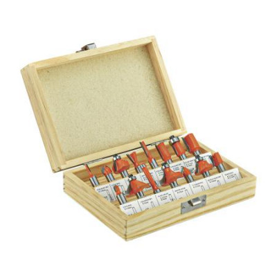 Набор фрез по дереву хвостовик 8мм (деревянный кейс) (15 предметов) P.I.T. ACTW09-015х