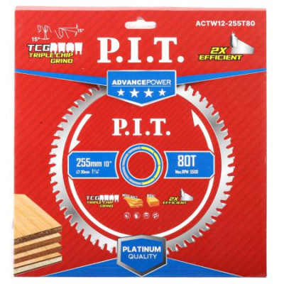 Диск пильный по дереву ADVANCE 255х30х2.4мм 80T Carbide зуб TCG 15град. P.I.T. ACTW12-255T80