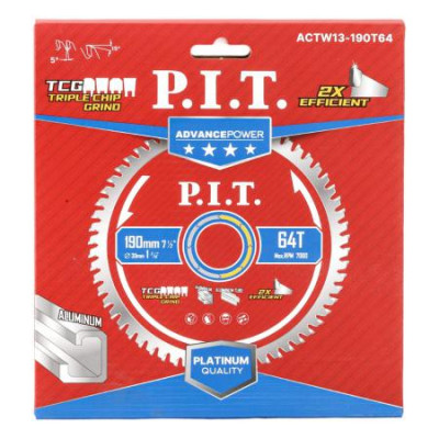 Диск пильный по алюминию ADVANCE 190х30х2.0мм 64T Carbide зуб TCG 5град. P.I.T. ACTW13-190T64