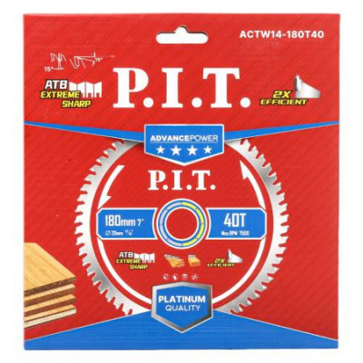 Диск пильный по дереву ADVANCE 180х20х1.4мм 40T Carbide зуб ATB 15град. P.I.T. ACTW14-180T40