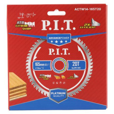 Диск пильный по дереву ADVANCE 165х20х1.4мм 20T Carbide зуб ATB 15град. P.I.T. ACTW14-165T20