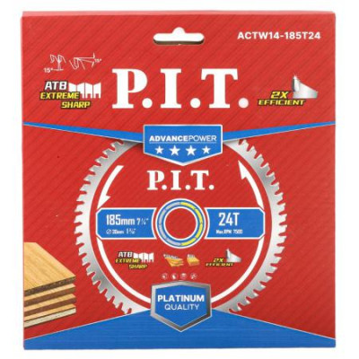 Диск пильный по дереву ADVANCE 185х30х1.4мм 24T Carbide зуб ATB 15град. P.I.T. ACTW14-185T24