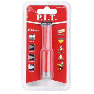 Коронка алмазная по керамограниту 14мм HEX сухое/мокрое сверление вакуумная пайка P.I.T. AMAS17-0014