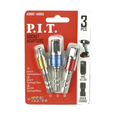 Набор адаптеров для торцевых головок 1/4дюймх65мм; 3/8дюймх65мм; 1/2дюймх73мм (3 предмета) P.I.T. ASDR07-AD003