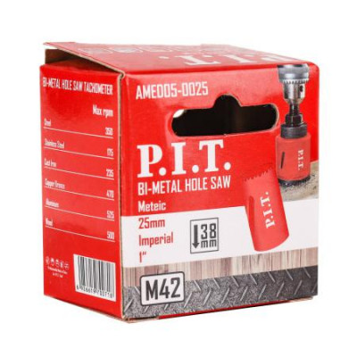 Коронка биметаллическая по металлу 25х50мм переменный шаг зуба сталь М42 (HSS Со 8%) P.I.T. AMED05-0025
