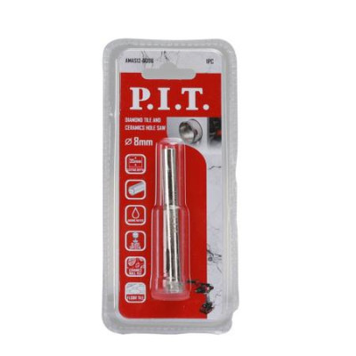 Коронка алмазная по стеклу и керамике 8х35мм круглый хвостовик сухое/мокрое P.I.T. AMAS12-0008