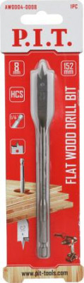 Сверло по дереву перовое 8х152мм хвостовик HEX 1/4дюйм (6.35мм) P.I.T. AWOD04-0008