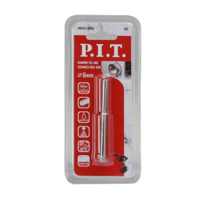 Коронка алмазная по стеклу и керамике 6х35мм круглый хвостовик сухое/мокрое P.I.T. AMAS12-0006