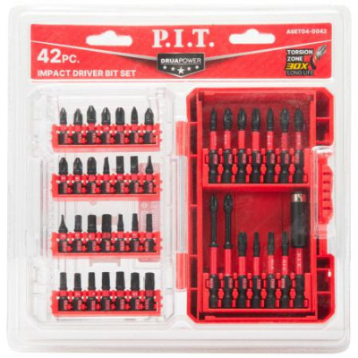 Набор ударных магнитных бит DRUA биты 25мм/50мм/75мм; держатель бит (кейс) (42 предмета) P.I.T. ASET04-0042