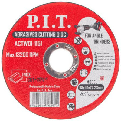 Диск отрезной по металлу 115х22.2х1.0мм (уп.10шт) P.I.T ACTW01-1151