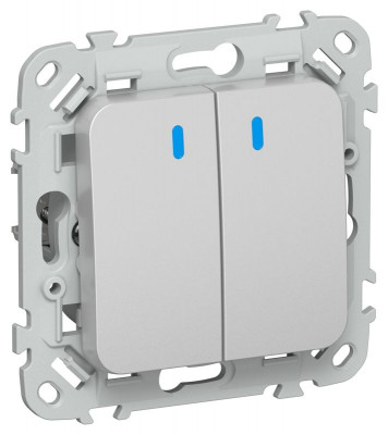 Выключатель кнопочный проходной 2-кл. СП FLITE ВС62-2-1-ФлА 10А с индикацией механизм алюм. IEK FI-V28-1-10-1-K47