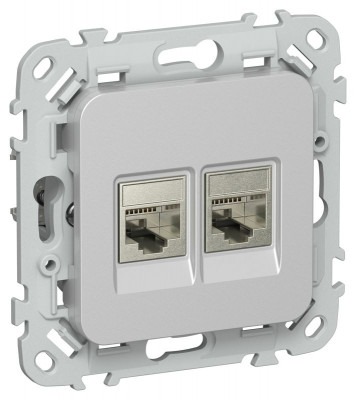 Розетка 2-м СП FLITE РКТ6/3-2-1-ФлА RJ45/RJ11 кат.6/3 STP механизм алюм. IEK FI-KT21-2-K47