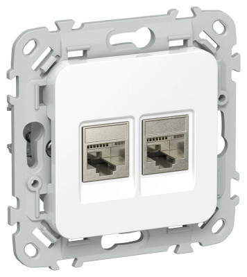 Розетка 2-м СП FLITE РКТ6/3-2-1-ФлБ RJ45/RJ11 кат.6/3 STP механизм бел. IEK FI-KT21-2-K01