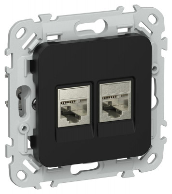 Розетка компьютерная 2-м СП FLITE РК6-2-1-ФлЧ RJ45 кат.6 STP механизм черн. IEK FI-K21-2-K02