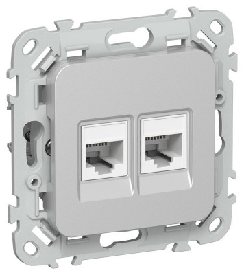 Розетка 2-м СП FLITE РКТ5е/3-2-0-ФлА RJ45/RJ11 кат.5E/3 UTP механизм алюм. IEK FI-KT22-1-K47
